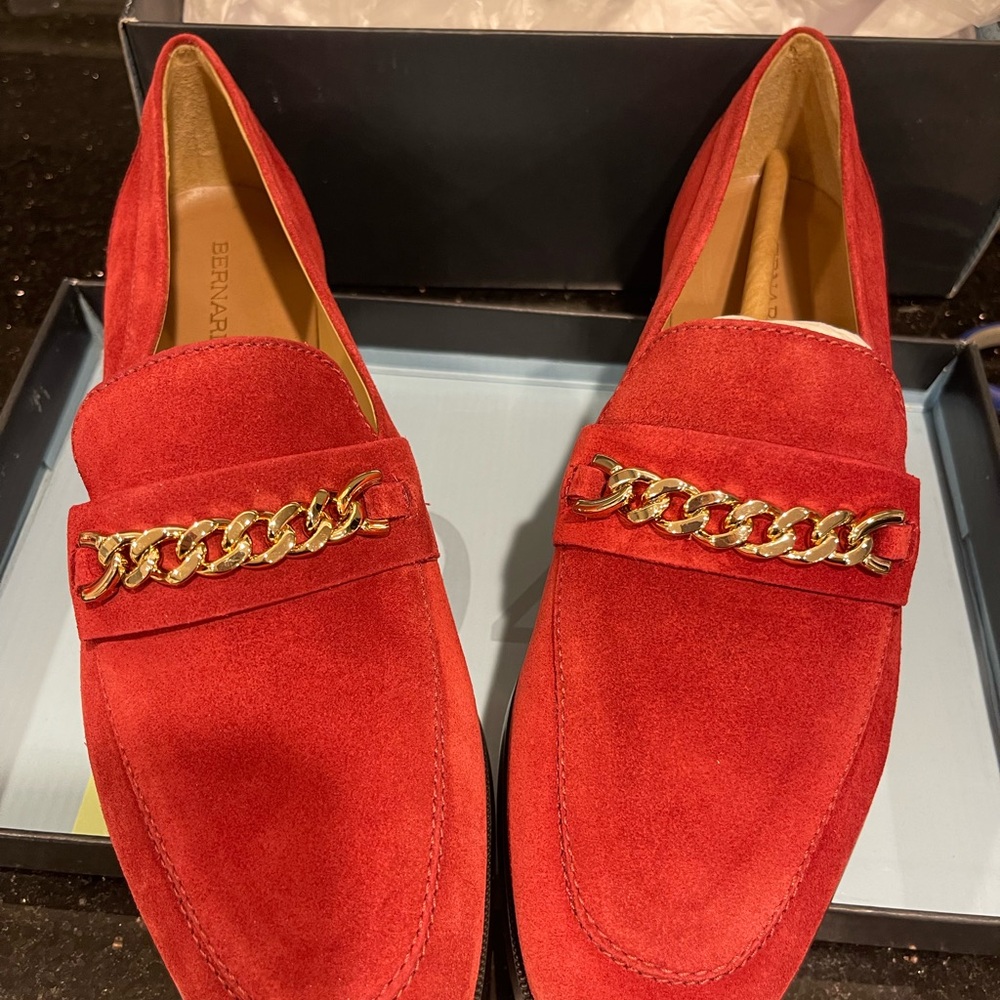 Bernardo Zephyr Red Suede Chain Loafer